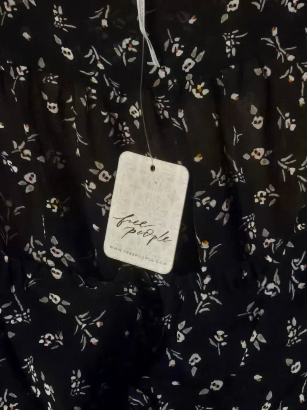 Free People Lolita Floral Smocked Top Black L NWT